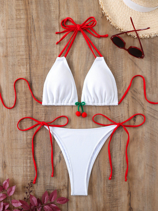 Damen Triangel-Bikini-Set mit verspieltem Knoten-Design EB