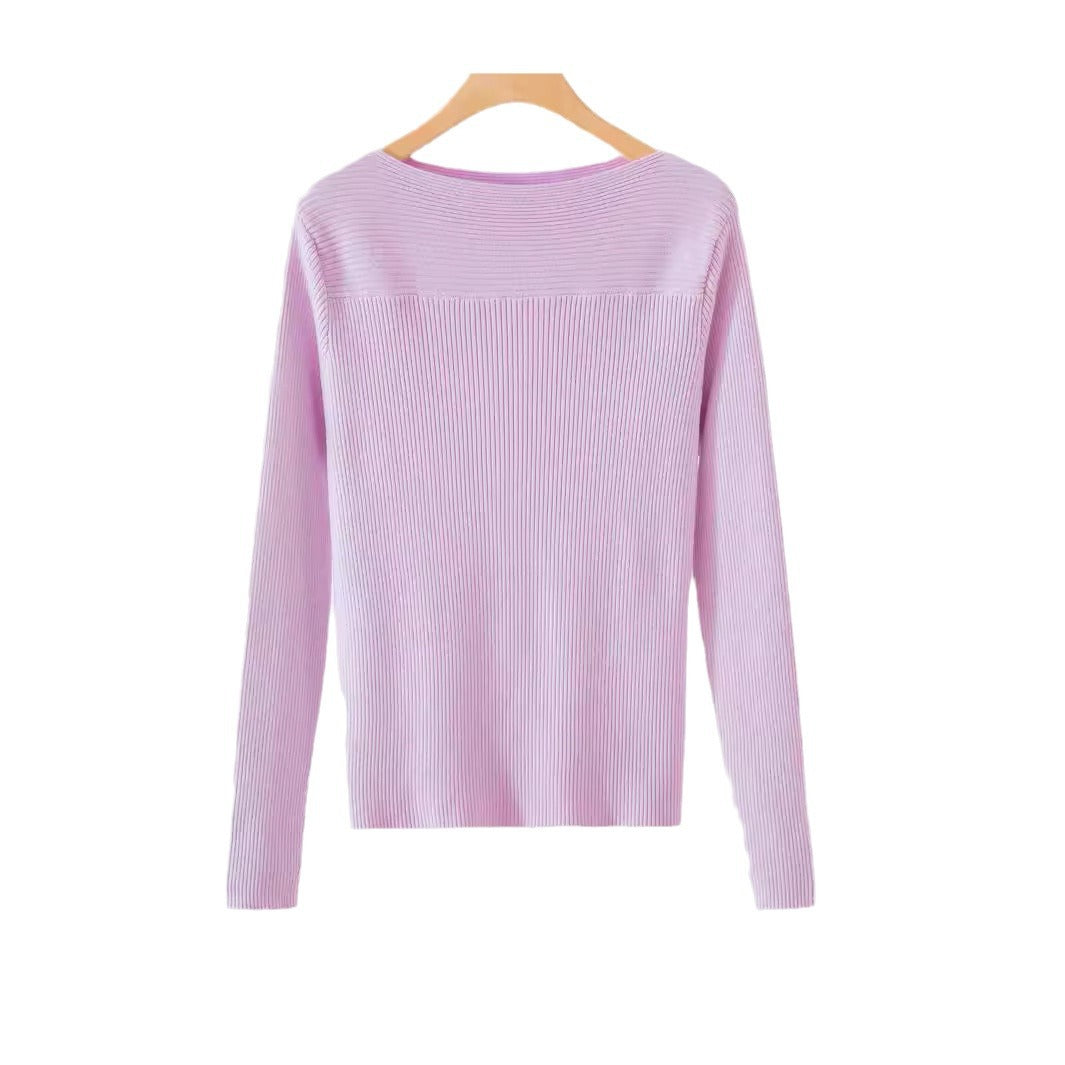 Damen Elegantes Rippstrickoberteil mit weitem Rundhalsausschnitt EB