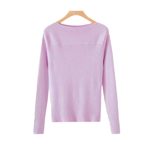 Damen Elegantes Rippstrickoberteil mit weitem Rundhalsausschnitt EB