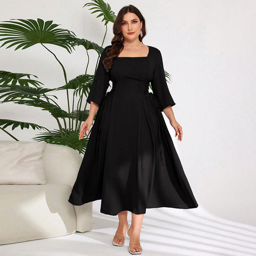 Damen Midi-Kleid mit schickem Quadrat-Ausschnitt und eleganten Rüschendetails EB