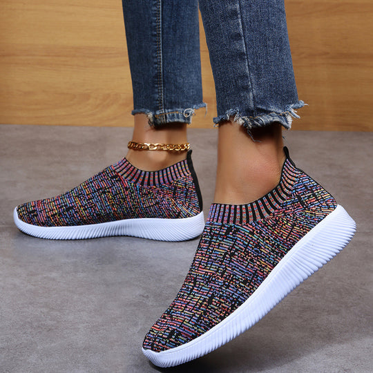 Damen Slip-On Sportschuhe mit atmungsaktiver Strick-Oberfläche und rutschfester Sohle EB