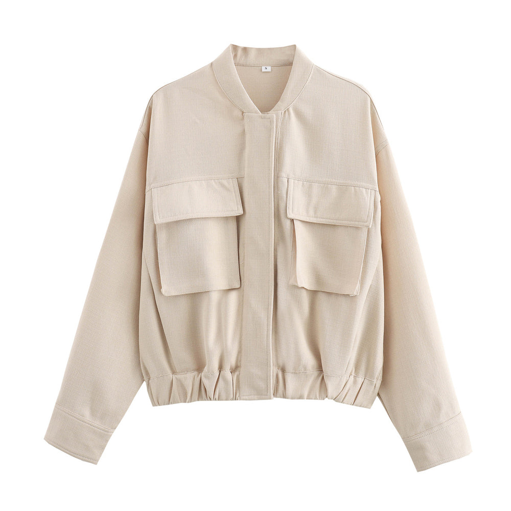 Damen elegante Utility-Jacke mit großen Taschen und elastischem Saum EB
