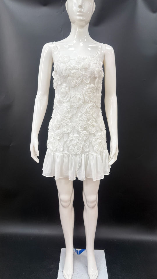 Damen Kleid mit floralen Applikationen und gerafftem Saum EB