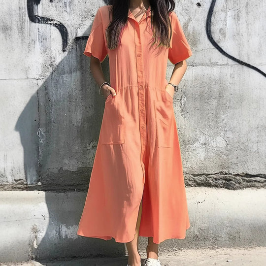 Damen Hemdkleid mit Knopfdetails und praktischen Taschen EB