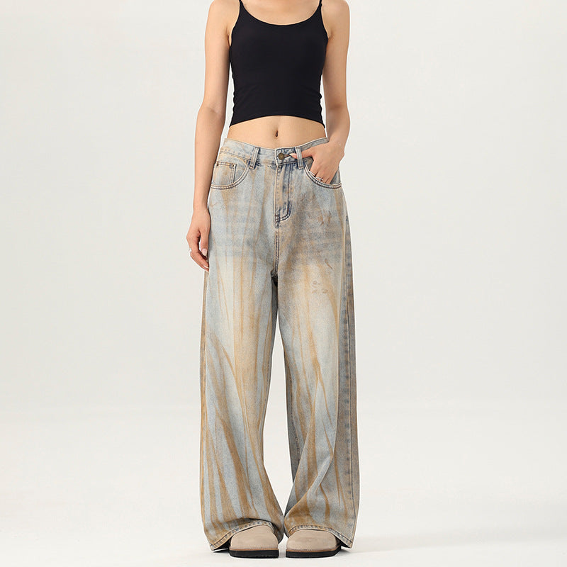 Damen Weite Jeans mit einzigartigem Waschdesign und lässigem Schnitt EB