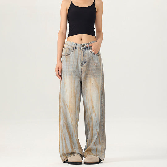 Damen Weite Jeans mit einzigartigem Waschdesign und lässigem Schnitt EB