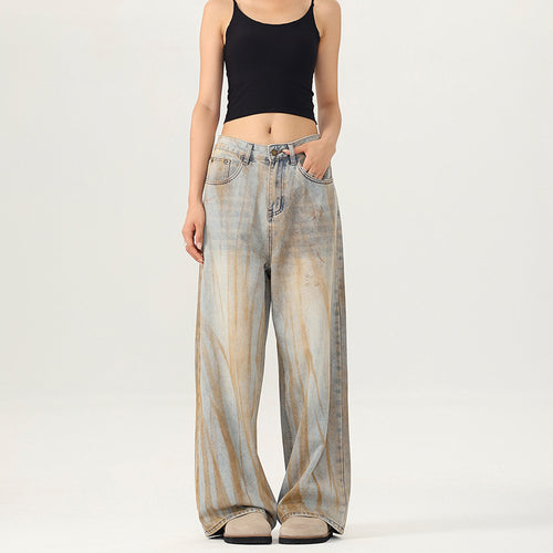 Damen Weite Jeans mit einzigartigem Waschdesign und lässigem Schnitt EB
