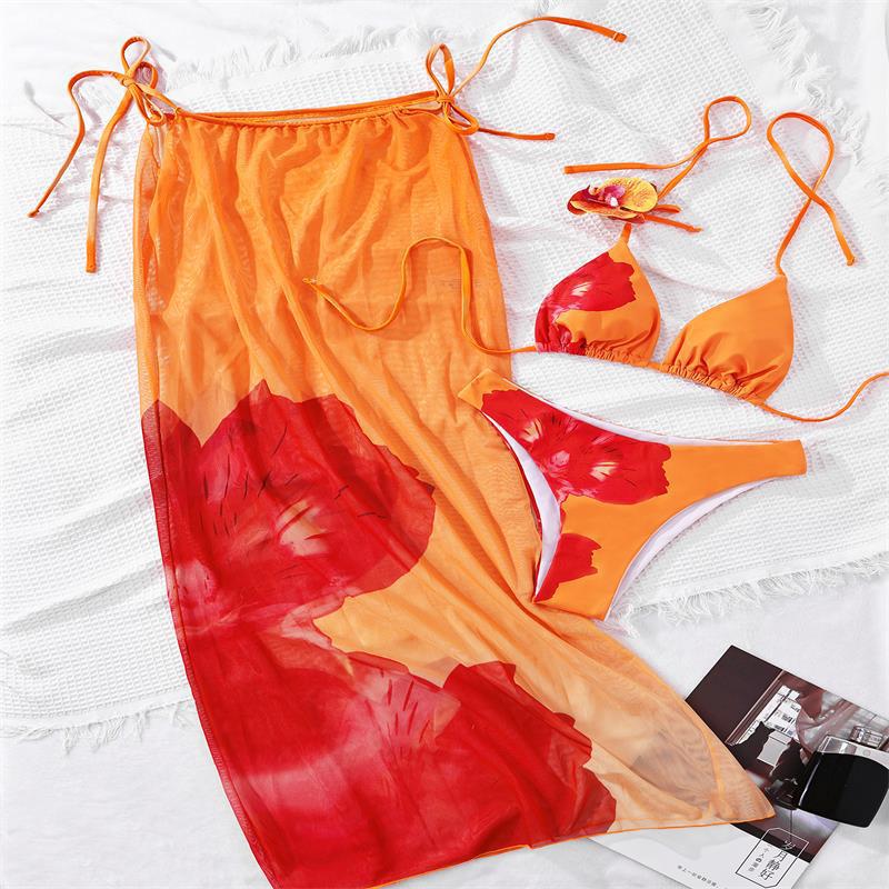 Damen Strandrock mit floralem Design und hohem Beinausschnitt EB