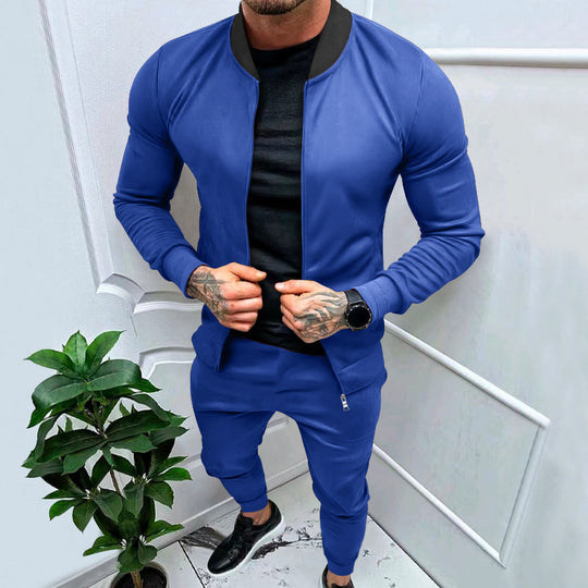 Herren nan sportlicher Freizeit-Trainingsanzug mit taillierter Bomberjacke und konisch zulaufender Jogginghose aus elastischer Baumwollmischung EB