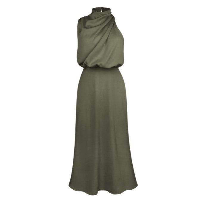 Damen Elegantes Etuikleid mit asymmetrischem Kragen und fließendem Schnitt EB
