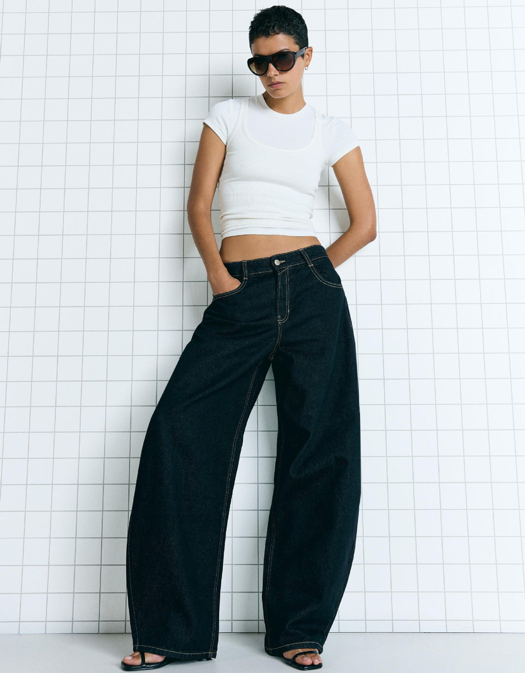 Damen nan hohe Taillenweite Palazzo-Denim mit weitem Bein und cleanem Five-Pocket-Design EB
