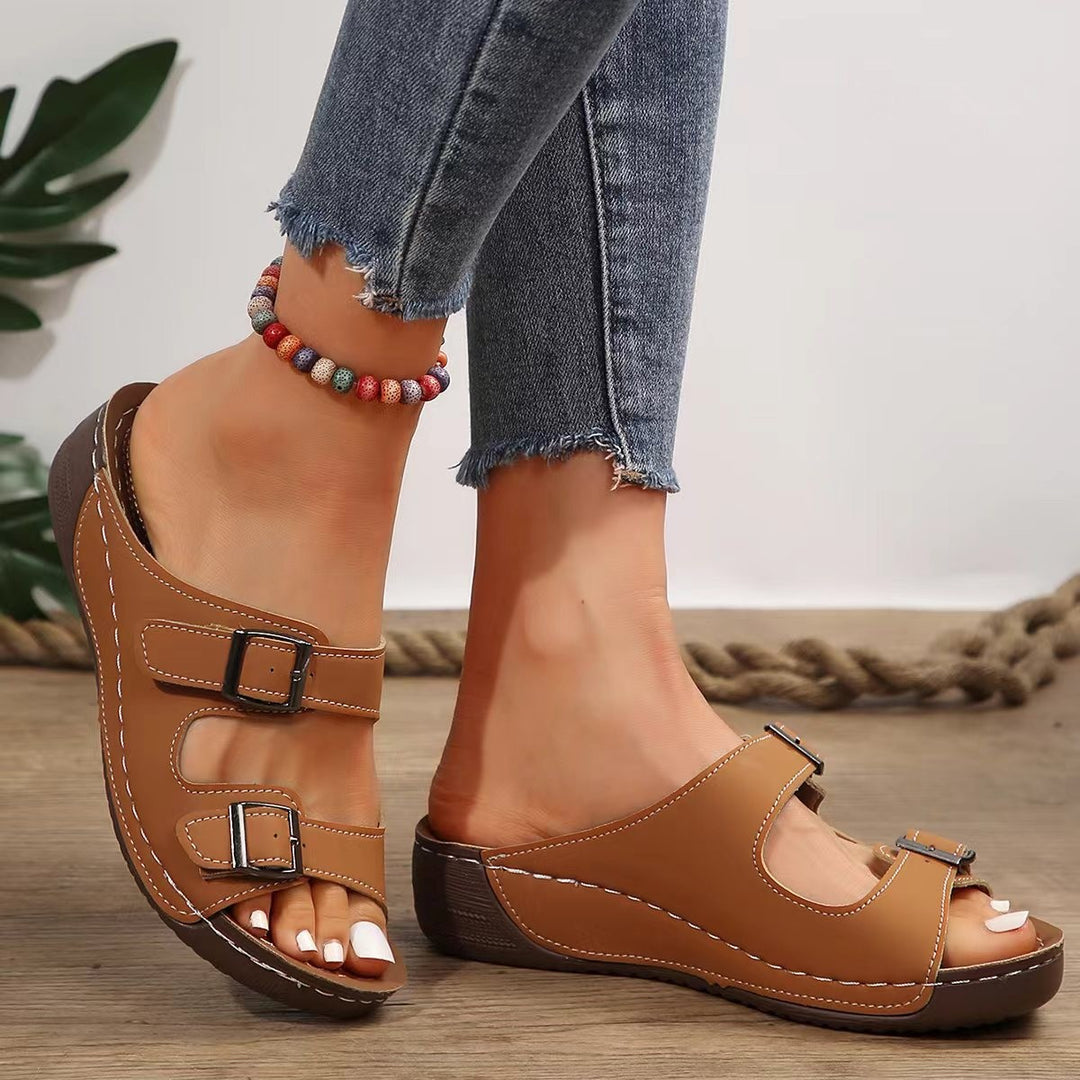 Damen Komfortable Pantoletten mit verstellbaren Riemen und ergonomischer Sohle EB