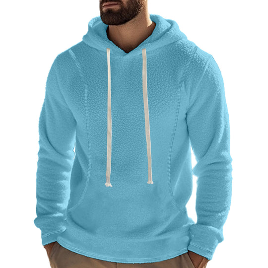 Herren bequemer Fleece Kapuzenpullover mit hohem Kragen und praktischer Kängurutasche EB