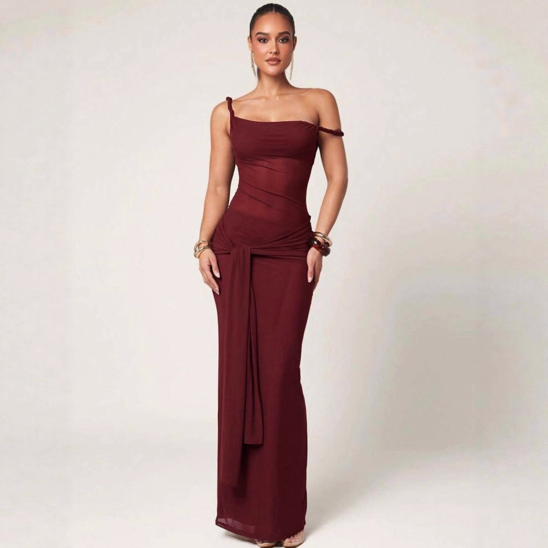 Damen Galakleid mit asymmetrischem Ausschnitt und dekorativem Wickeldetail EB