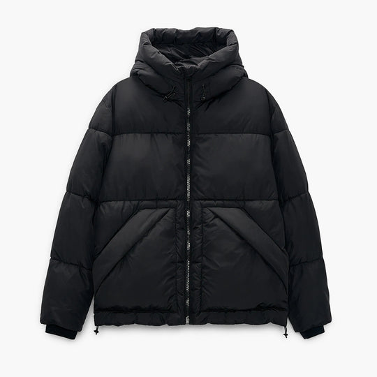 Herren gesteppte Winterjacke mit Kapuze und großzügigen Taschen Hedi-Mode