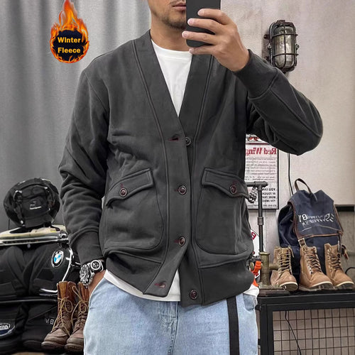 Herren modische Fleecejacke mit praktischen Taschen und eleganter Knopfleiste EB