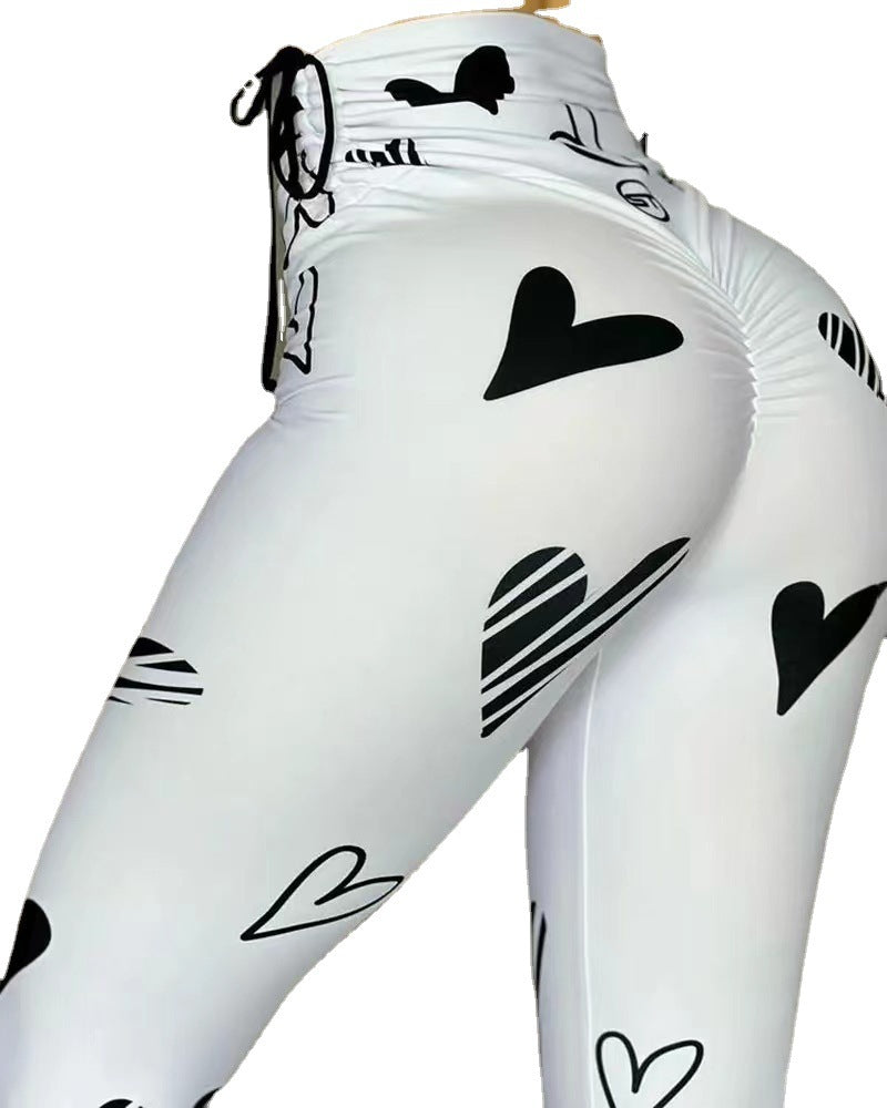 Damen Hochtaillierte Sportleggings mit modernem Herzmuster EB