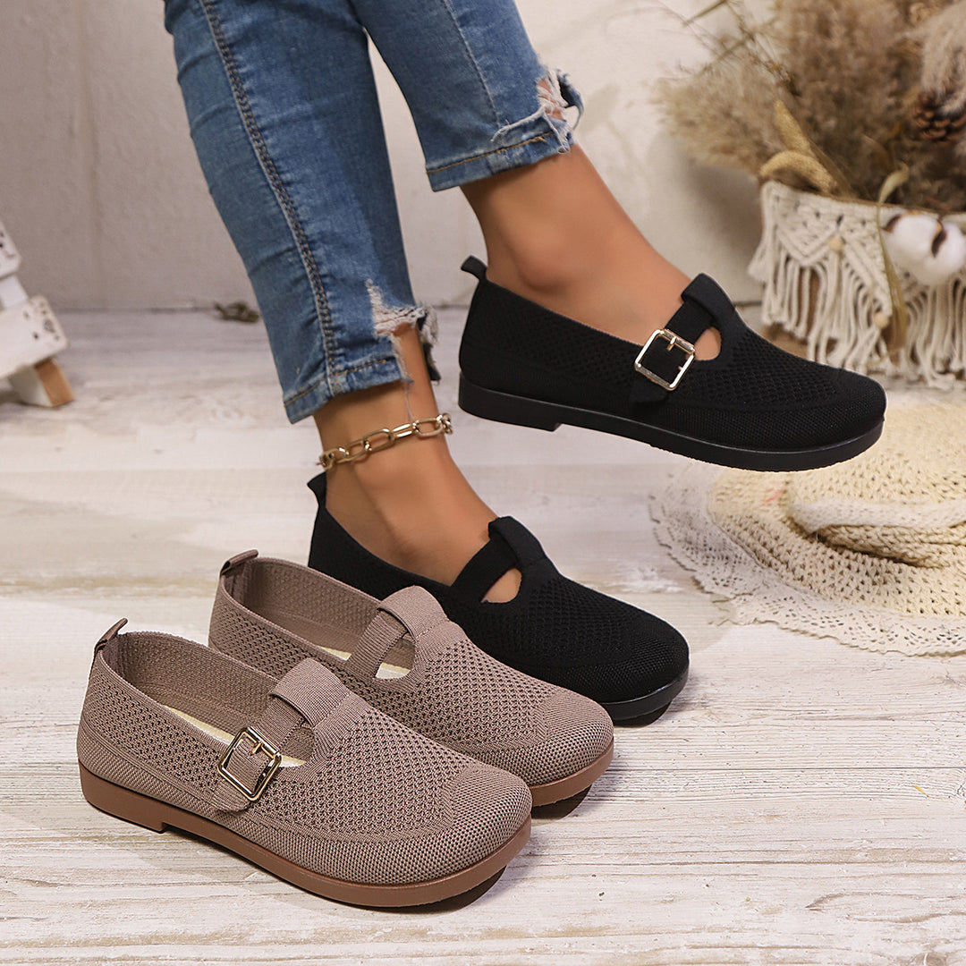 Damen luftige Ballerinas mit modischem Schnallen-Detail EB