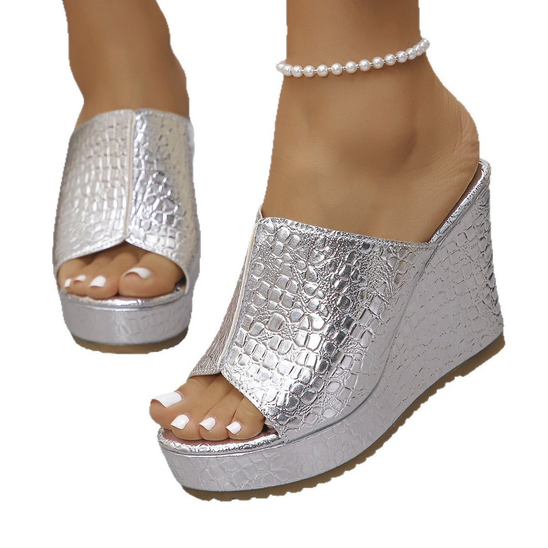 Damen Glamouröse Wedge-Pantoletten mit glänzendem Obermaterial EB