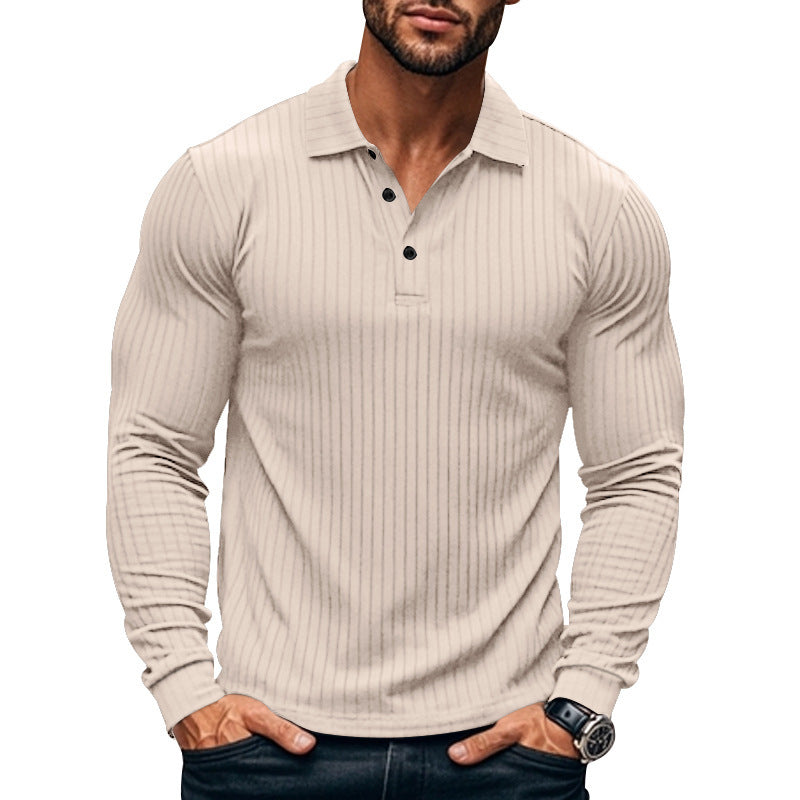 Herren Langarm-Henley-Shirt mit strukturiertem Rippenmuster EB