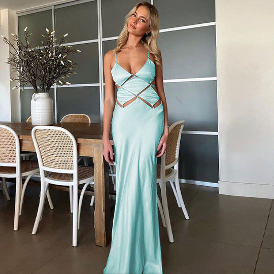 Damen glamouröses Maxikleid mit einzigartigem Schnitt und eleganten Schlaufen EB