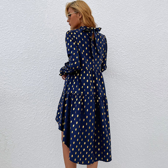Damen Kleid mit voluminösem Rock und elegantem Stehkragen EB
