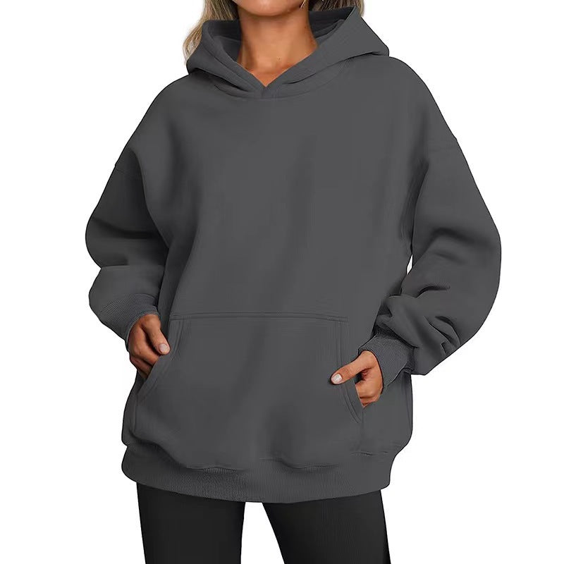 Damen nan Oversize-Kapuzenpullover mit Raglanärmeln, Kängurutasche und weichem Fleece-Innenfutter EB