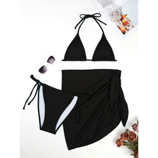 Damen Triangel-Bikini-Set mit elegantem Wickelrock und verstellbaren Trägern EB