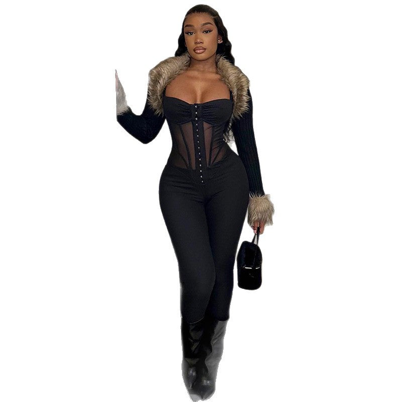 Damen Eleganter Body mit durchsichtigen Einsätzen und figurformendem Schnitt EB