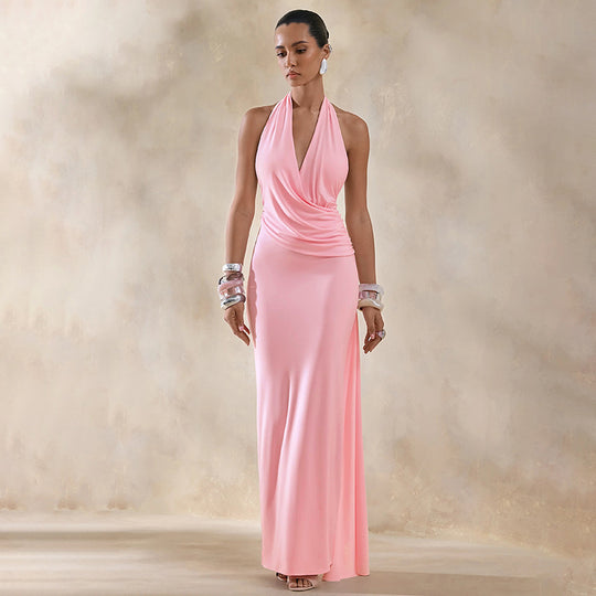 Damen Elegantes Wickel-Maxikleid mit tiefem V-Ausschnitt und schicker Drapierung EB