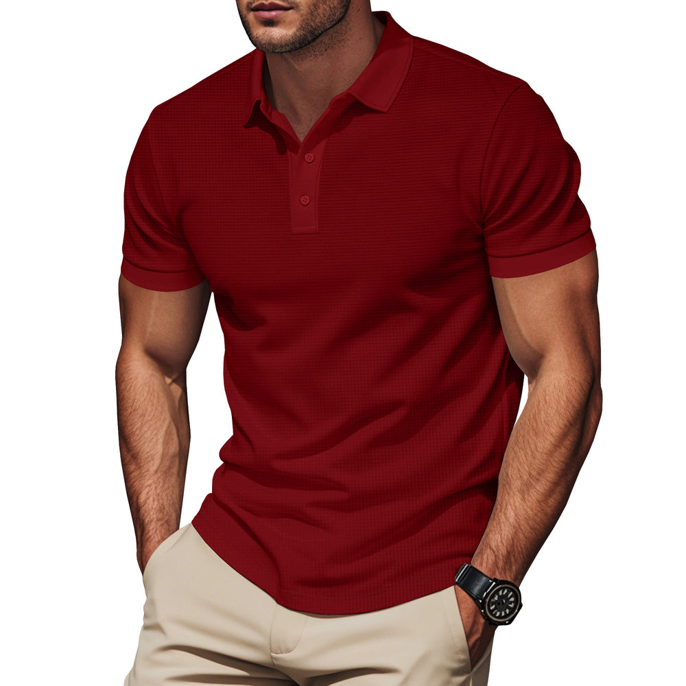 Herren nan elegantes Struktur-Poloshirt mit Kentkragen, kurzer Knopfleiste und atmungsaktivem Stretchjersey EB