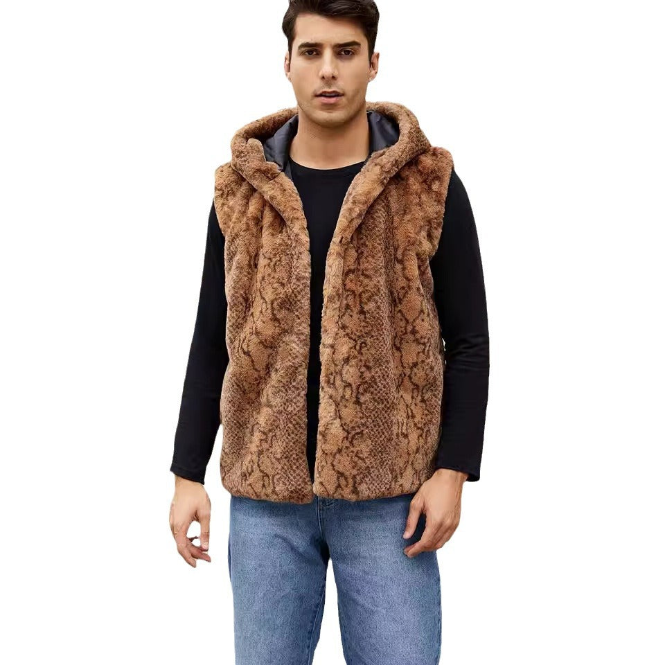 Herren Elegante Fleece-Weste mit Kapuze und Schlangenmotiv EB