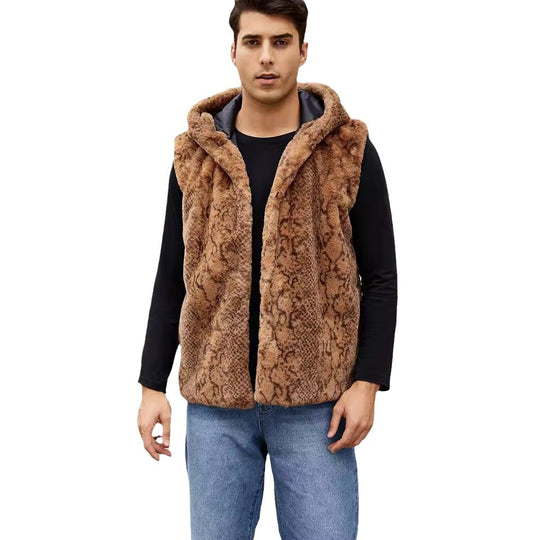 Herren Elegante Fleece-Weste mit Kapuze und Schlangenmotiv EB
