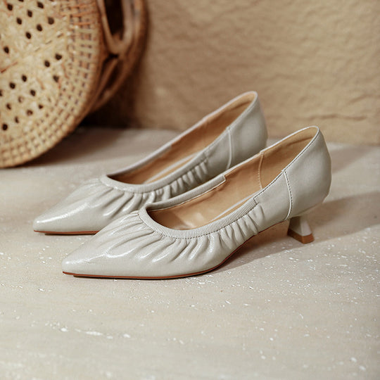 Damen elegante spitze Ballerinas mit raffiniertem Falten-Design EB