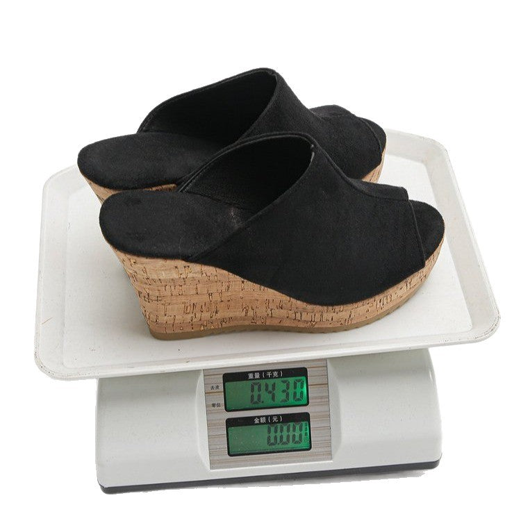 Damen Wedge-Pantoletten aus samtigem Material mit Korksohle EB