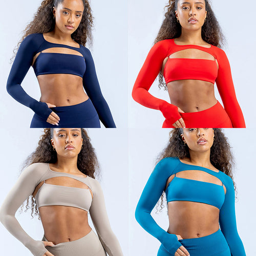 Damen Sportliches Langarm Crop-Top mit angeschnittenem Design EB