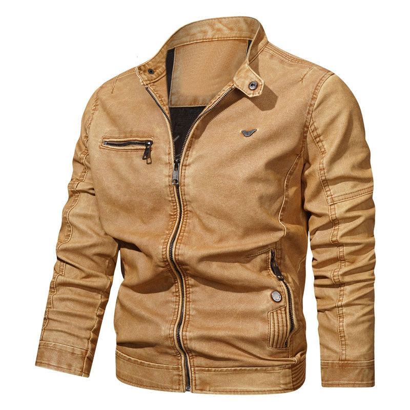 Herren Jeansblouson im Aviator‑Style mit Vintage‑Waschung und Reißverschlusstaschen EB