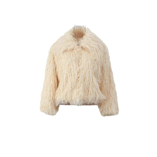 Damen Eleganter Kunstpelzmantel mit hohem Kragen und stilvollem Schnitt EB
