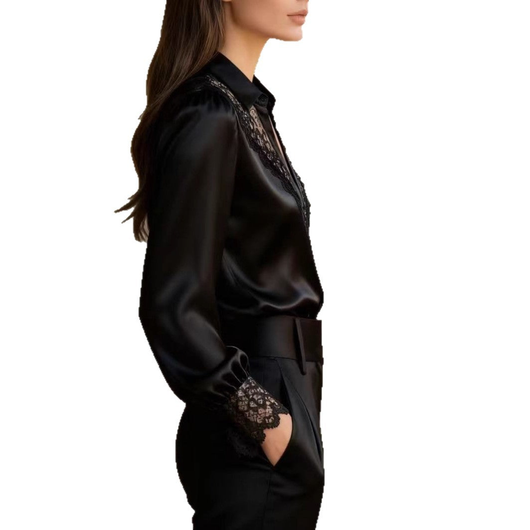 Damen elegante Bluse mit romantischen Spitzenakzenten EB
