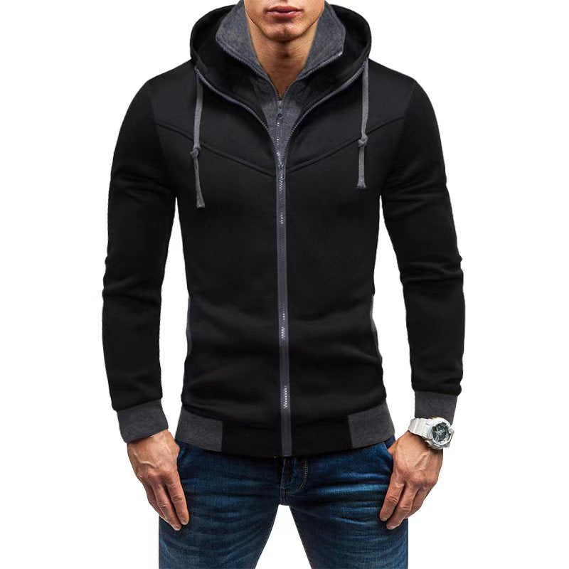 Herren nan Slim-Fit Kapuzenjacke mit verdecktem Reißverschluss-Doppelkragen und kontrastierten Bündchen EB