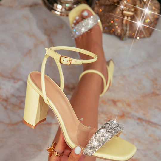 Damen Elegante Sandalen mit funkelndem Riemen und breitem Absatz EB