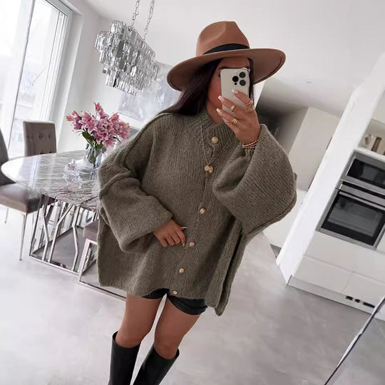 Damen Grobstrickpullover mit voluminösen Ärmeln und komfortablem Schnitt EB