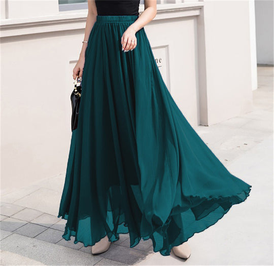 Damen nan Maxi-Chiffonrock mit elastischem Bund und fließender A-Linie EB