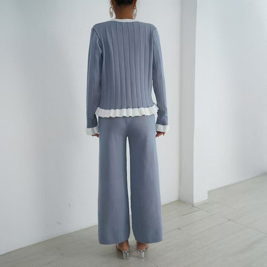 Damen elegantes Strick-Loungewear-Set mit dekorativen Details EB