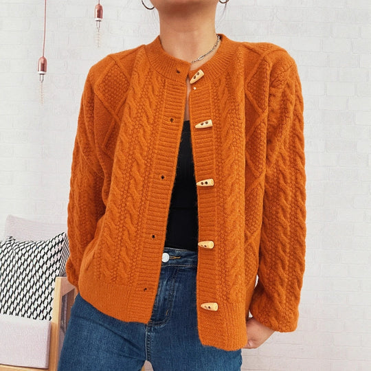 Damen Strickjacke mit dekorativen Knöpfen und strukturierter Webart EB