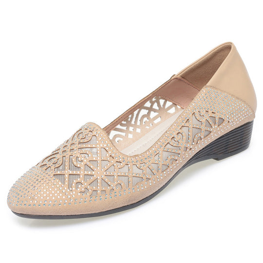 Damen Elegante Ballerinas mit funkelndem Strass und luftiger Lochmuster EB