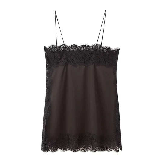 Damen elegante Satin-Hosen mit Spitzenakzenten EB