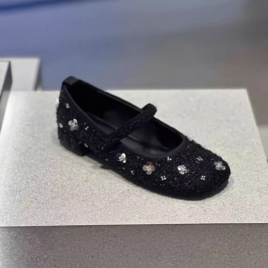 Damen Ballerinas mit floralem Glitzer-Akzent und verstellbarem Riemendesign EB