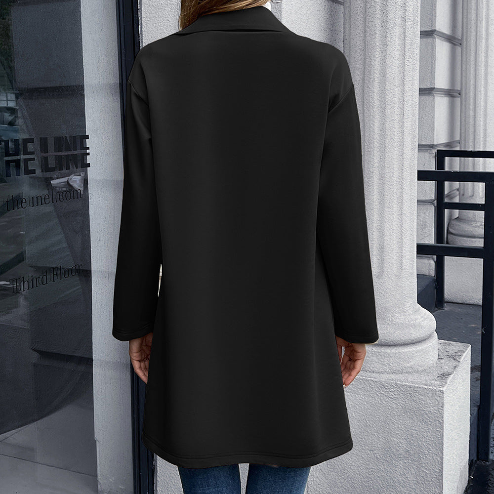Damen elegante Oversized-Blazerjacke mit doppelter Knopfleiste und praktischen Taschen EB