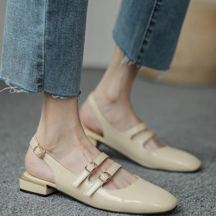 Damen Sling-Ballerinas mit doppeltem Riemchen und komfortablem Blockabsatz EB